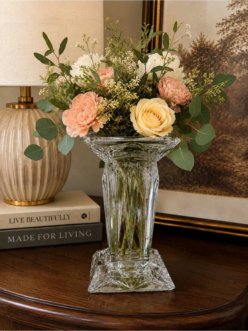 PartyLite Quad Prism Crystal Pedestal Candle Holder 7”